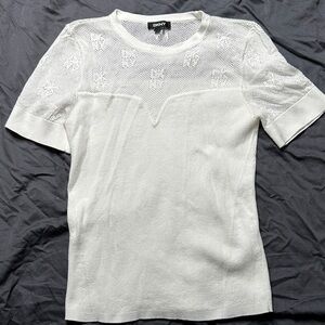 DKNY Ivory Mesh Short Sleeve Top